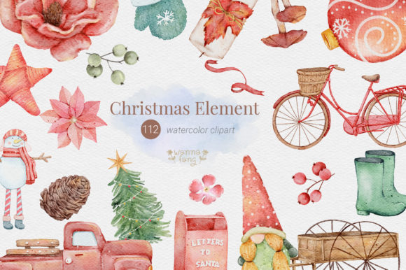 Big Set Christmas Watercolor Clipart for Branding and Packaging
