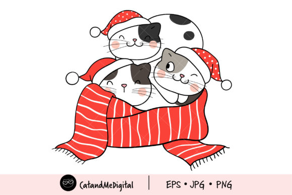 Christmas Cat with Scarf Clipart for Local Business Branding