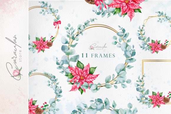 Christmas Frame Watercolor, Eucalyptus Illustrations