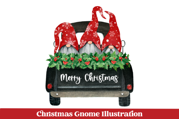 Christmas Gnome Truck Sublimation Illustrations