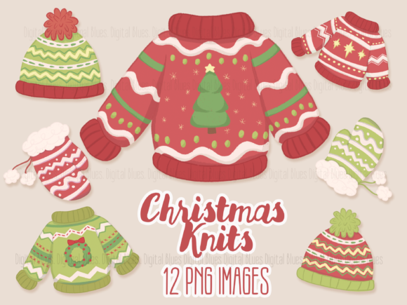 Christmas Knits Illustrations for Digital Product Creators