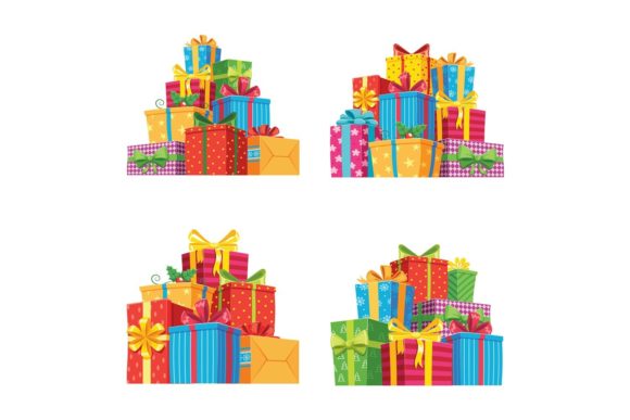 Christmas Presents in Gift Boxes Illustrations for Branding