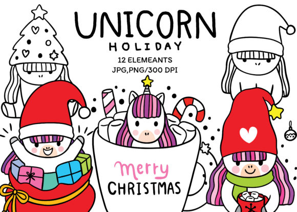 Christmas Unicorn Clipart for Website and Editorial Design