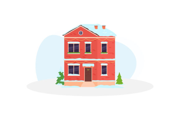 Christmas Winter Snow with House Illustrations