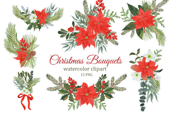 Christmas Winter Watercolor Bouquets Illustrations