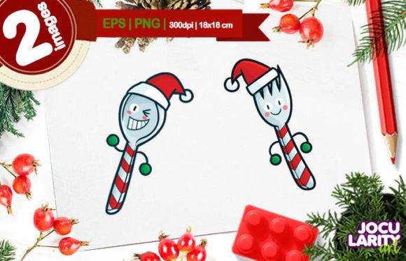 Cute Christmas Spoon and Fork Cartoon Illustration