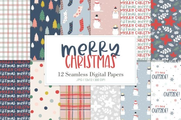Digital Paper Pack Merry Christmas Illustrations