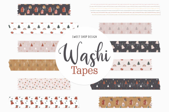 Digital Washi Tape BOHO CHRISTMAS Illustrations