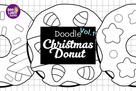 Doodle Christmas Digital Stamp Donut Illustrations