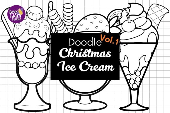 Doodle Christmas Digital Stamp Ice Cream Illustrations