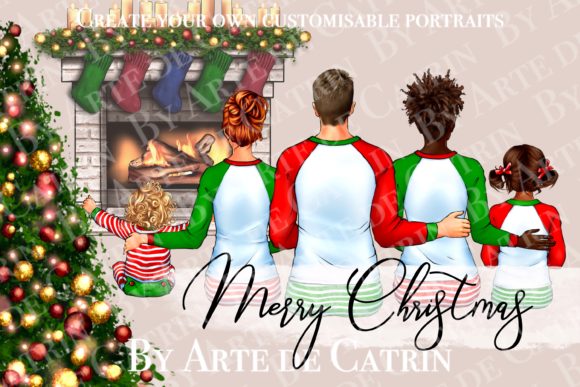 Family in Christmas Pajamas Clipart for Festive Branding