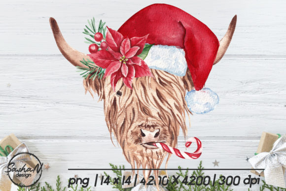 Highland Christmas Cow Sublimation Illustrations