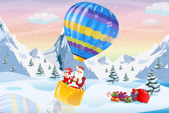 Hot Air Balloon Christmas Santa and Elf Illustration Review