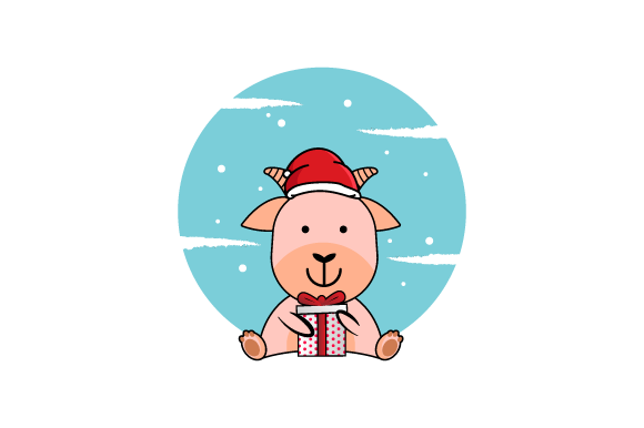 Illustration Goat Wearing Christmas Hat for Digital Product Creators