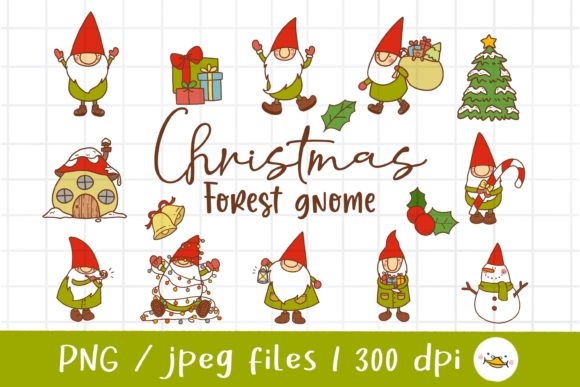 Merry Christmas Forest Gnome Clipart Illustrations
