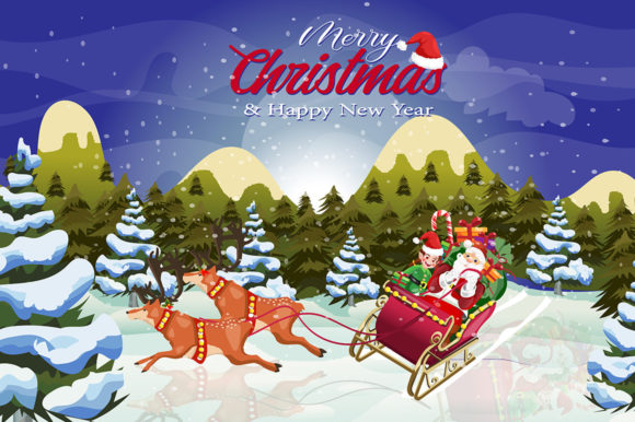 Merry Christmas Happy New Year Cartoon Illustrations