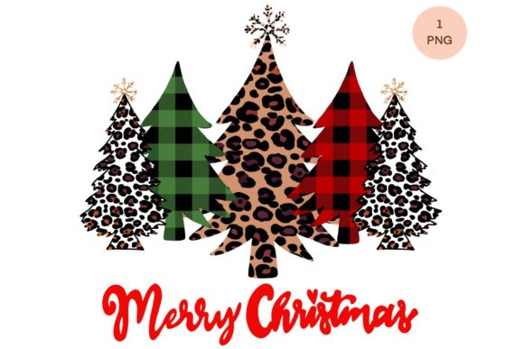 Merry Christmas Leopard Plaid Trees Illustrations