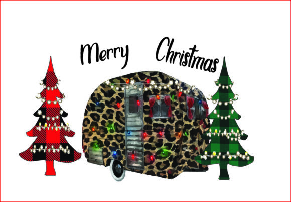Merry Christmas Leopard Trailer Clipart Illustrations