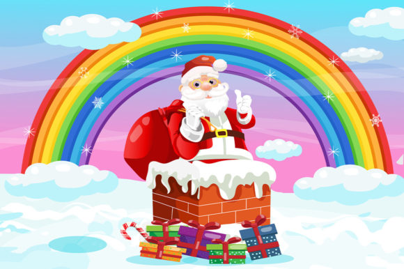 Santa Claus Boxing Day Rainbow Christmas Illustrations