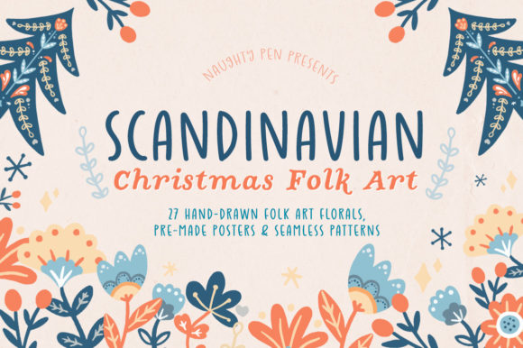 Scandinavian Christmas Folk Art Illustrations