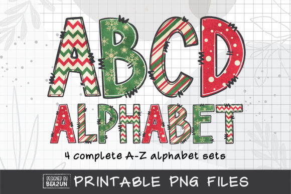 Vintage Christmas Alphabet Sublimation for Illustrations