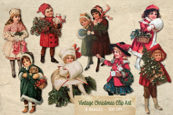 Vintage Christmas Children Clip Art for Local Branding
