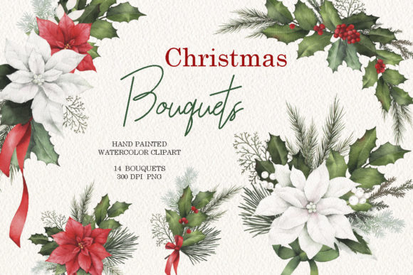 Watercolor Christmas Bouquet Clipart for Branding and Marketing