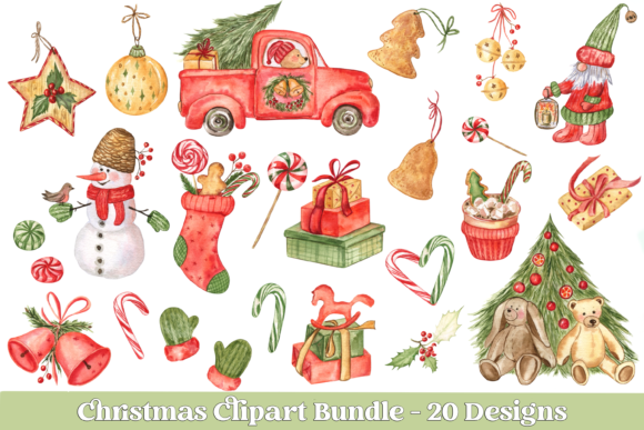 Watercolor Christmas Clipart Bundle for Illustrations