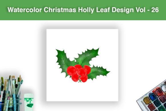 Watercolor Christmas Leaf Berry Illustration