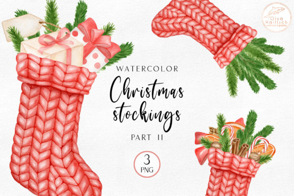 Watercolor Christmas Stockings PNG for Editorial and Web Design
