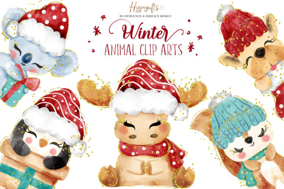 Winter Christmas Animal Cliparts for Festive Illustrations