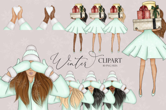 Winter Clipart, Christmas Girls Illustrations