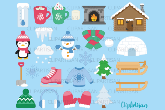 Winter Clipart, Igloo, Snowman Christmas Illustrations